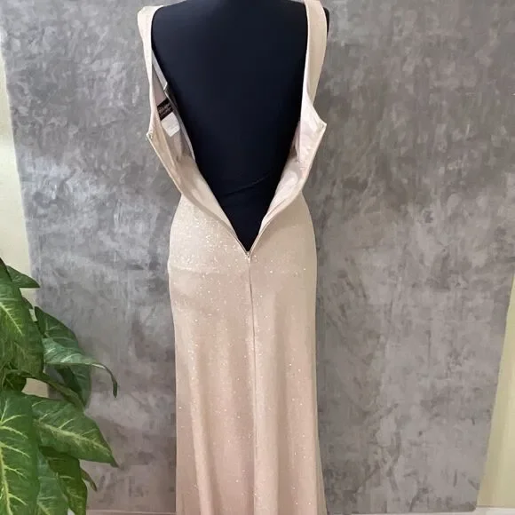 Vintage Betsy & Adam Evening Gown sz. 4 Formal Sheath Cowl Neck Tan Glitter USA - Picture 4 of 14